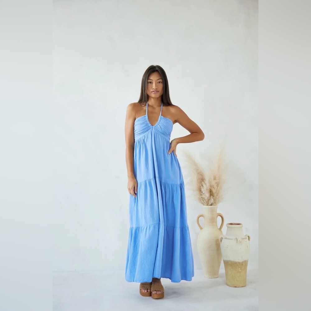 Blanco Nature Carlotta halter sundress maxi azure halter back tie RETAILS $69